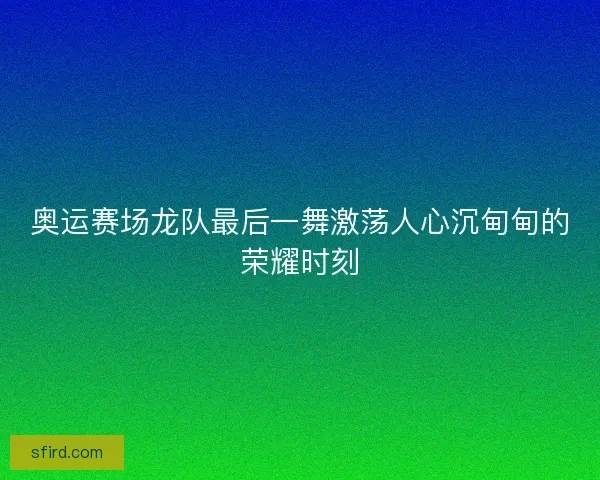 奥运赛场龙队最后一舞激荡人心沉甸甸的荣耀时刻